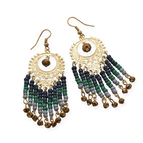 Gold Tone Multistrand Green Glass Bead Fashion Earrings
