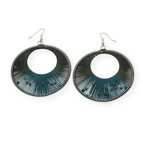 Large Round Fashion Earrings with Green Thread