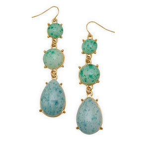 Gold Tone Fashion Earrings with Blue and Green Marbleized Drops