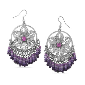 Purple Flower Power Beaded Fashion Earrings