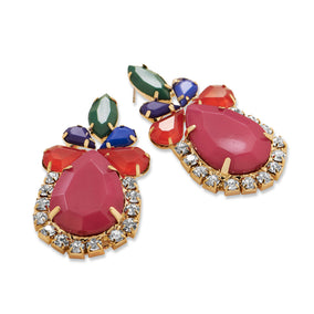 Ornate Multicolor Acrylic Fashion Earrings with Crystal