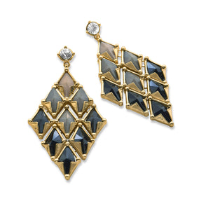 Tan and Black Enamel Diamond Shape Fashion Earrings