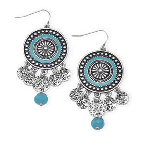 Oxidized Fashion Earrings with Southwestern Disc Drop
