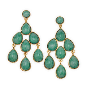 Gold Tone Green Chandelier Fashion Earrings