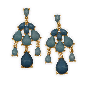 Gold Tone Smoky Blue Chandelier Fashion Earrings