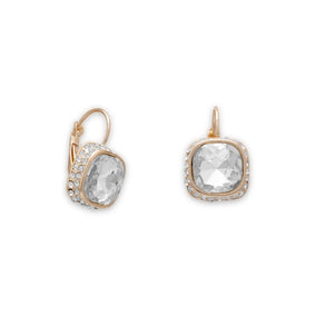 Gold Tone Square Crystal Fashion Lever Earrings