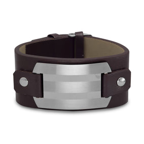 7"-8.25" Leather Bracelet with Stainless Steel ID Plate