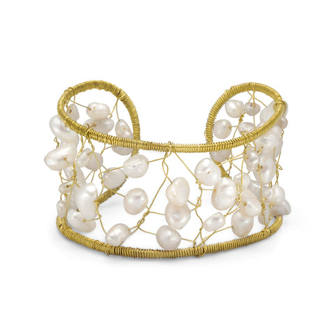 Gold Tone Brass and Cultured Freshwater Pearl Bracelet