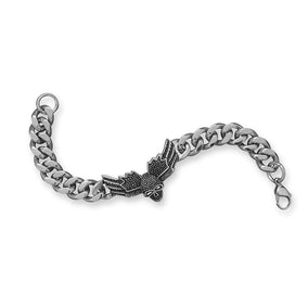 9" Stainless Steel Winged Skull Men's Bracelet