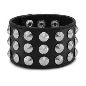 7" - 8" Black Leather Studded Men's Fashion Bracelet
