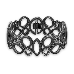 7" Hematite Plated Brass Bracelet with CZ Geometric Design