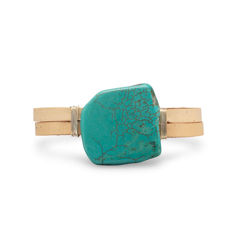 7" Leather Fashion Bracelet with Green Magnesite