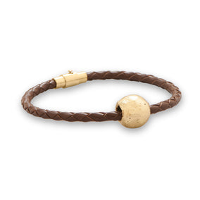 7" African Leather Bracelet with 22K Gold Plated Brass Bead
