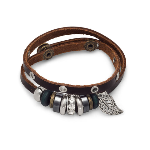 14" + 1" Multibead Leather Fashion Wrap Bracelet