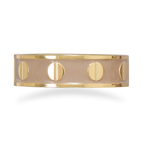 Tan Enamel Fashion Bangle Bracelet with Gold Tone Screw Accents