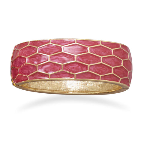 Pearlescent Pink Enamel Honeycomb Design Fashion Bangle Bracelet