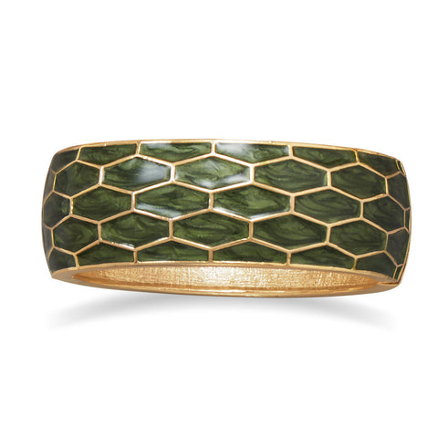 Pearlescent Green Enamel Honeycomb Design Fashion Bangle Bracelet
