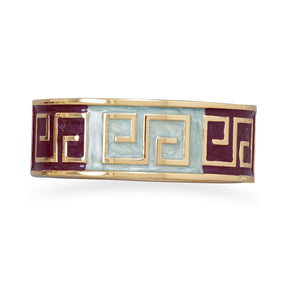 Wine and Blue Enamel Greek Key Design Fashion Bangle Bracelet