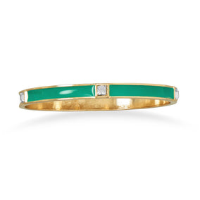Teal Enamel Fashion Bangle Bracelet with Crystal