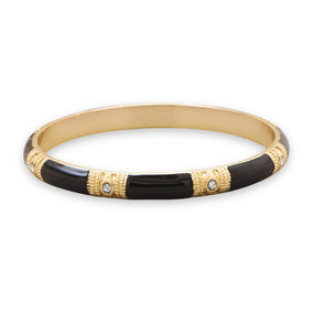 Black Enamel Fashion Bangle Bracelet with Clear Crystal