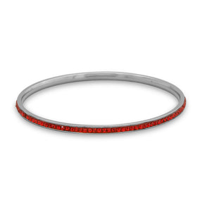 Thin Silver Tone Fashion Bangle Bracelet with Red Crystal
