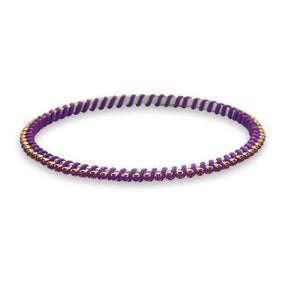 Two Tone Fashion Bangle Bracelet with Purple Crystal and Purple Thread Wrap