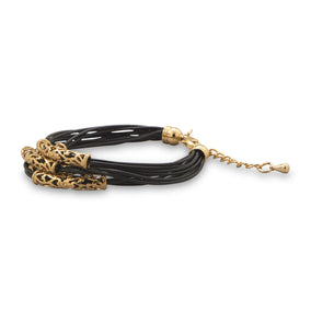 Adjustable Multistrand Black Cord Fashion Bracelet with Gold Tone Slides