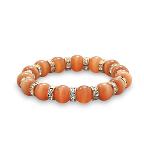 Orange Fiber Optic Glass Bead and Crystal Fashion Stretch Bracelet