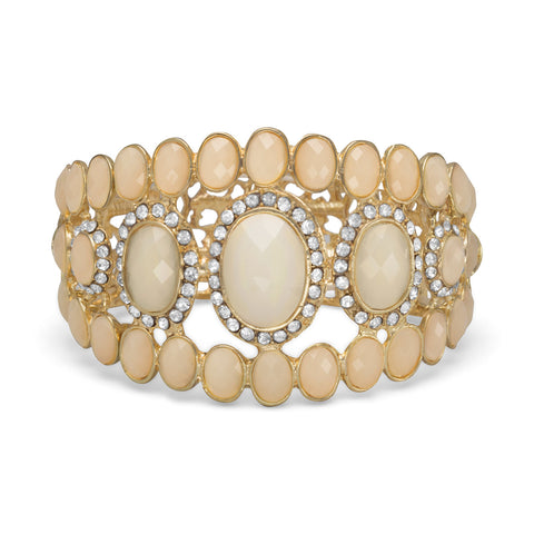 Ivory Acrylic Stretch Fashion Bracelet with Crystal