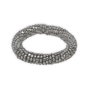 Silver Tone Bead Spring Coil Fashion Stretch Bracelet
