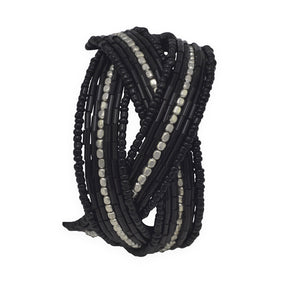 Black Glass Bead Flex Cuff Fashion Bracelet