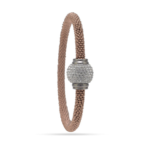 14 Karat Rose Gold Plated Stainless Steel Bracelet with Crystal Ball