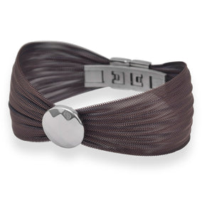 Brown Tone Stainless Steel Mesh Bracelet with Faceted Disc