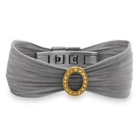 Stainless Steel Mesh Bracelet with Gold Plated Crystal Oval