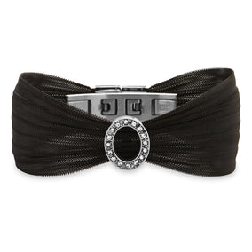 Black Tone Stainless Steel Mesh Bracelet with Open Crystal Oval