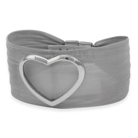 Bold Stainless Steel Mesh Bracelet with Open Polished Heart