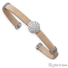 14 Karat Rose Gold Plated Stainless Steel Cuff Bracelet with Crystal