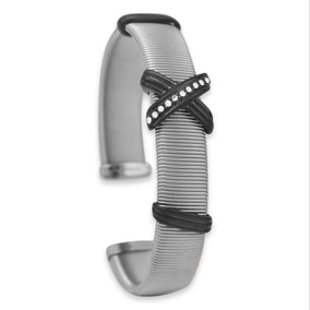 Stainless Steel Cuff Bracelet with Black Tone Crystal "X" Design