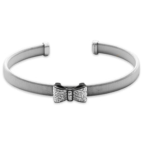Stainless Steel Cuff Bracelet with Black Tone Crystal Bow