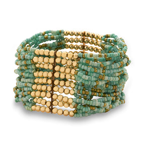 Multistrand Turquoise and Gold Bead Fashion Stretch Bracelet