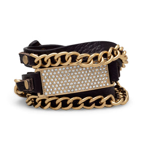 Adjustable Brown Leather Fashion Wrap Bracelet with Gold Tone Chain