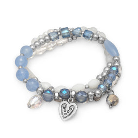 Set of 3 Fashion Stretch Bracelets with Blue and White Beads