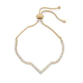 Gold Tone CZ "V" Friendship Bolo Bracelet