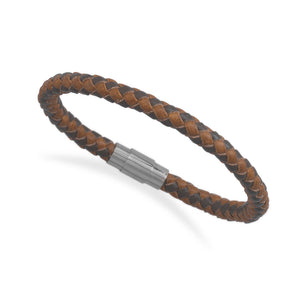 8" Braided Brown and Tan Leather Bracelet