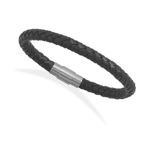 8" Braided Black Leather Bracelet