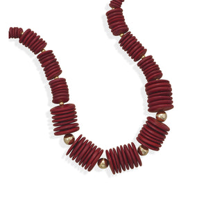18" Red Wood Bead Fashion Necklace