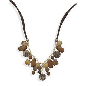 18"+2" Multibead Suede and Gold Plated Fashion Necklace