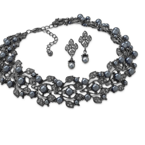 Peacock Imitation Pearl Fashion Choker and Earring Set