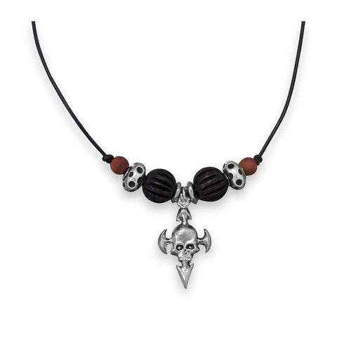 22" Leather Men's Fashion Necklace with Skull Pendant