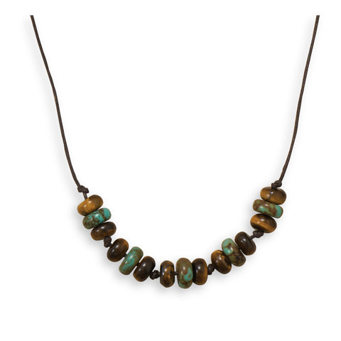 22" Tiger's Eye and Reconstituted Turquoise Men's Fashion Necklace
